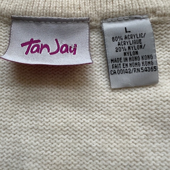 TanJay Vintage Vest Winter Scene Tiny Pearl Beads Trees Mountains Size L Cream - Picture 6 of 6